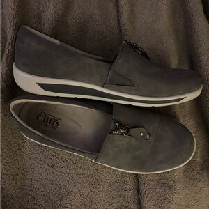 White Mountain Gray Slip-On Loafers with Zipper Accent